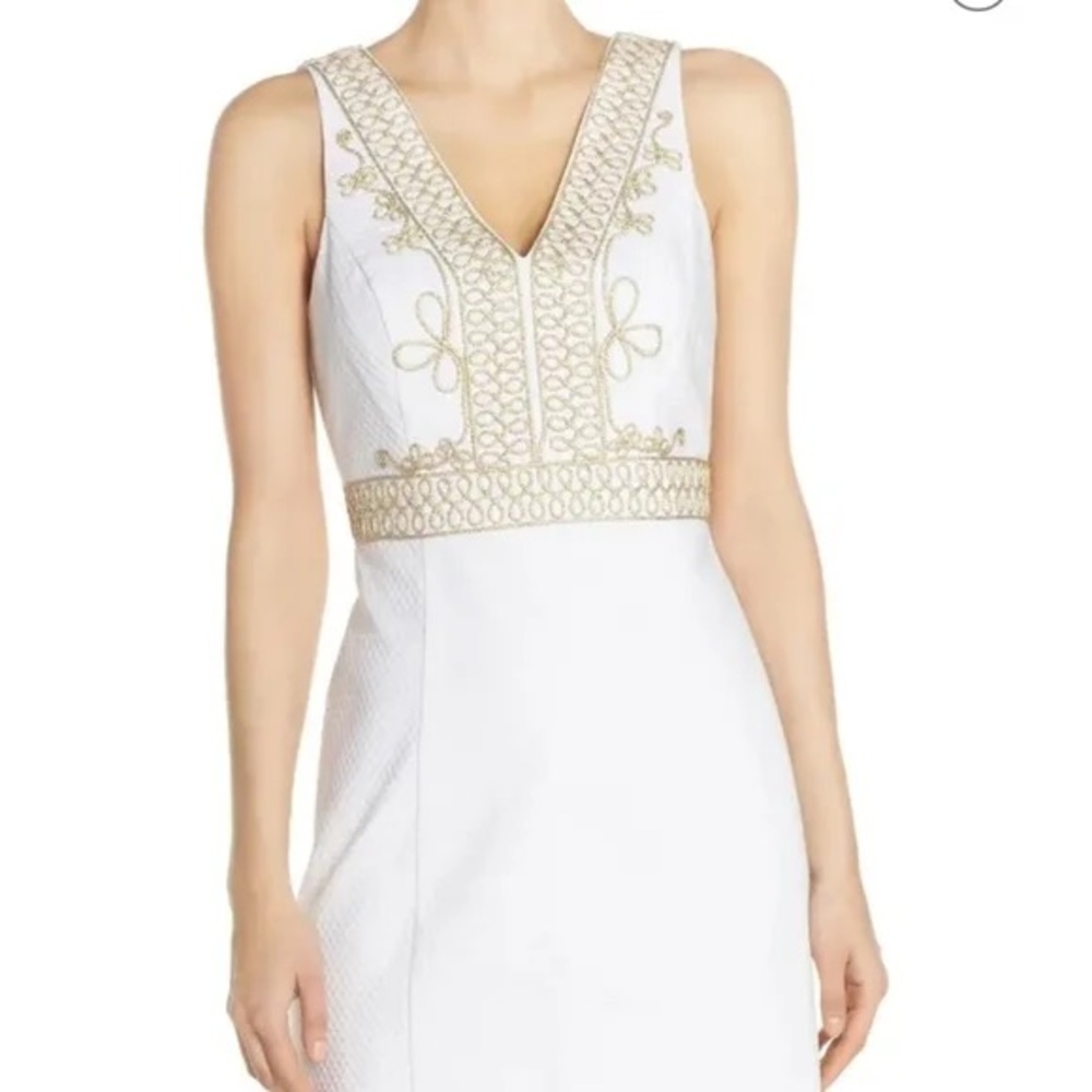 Lilly Pulitzer White and Gold Embroidered Dress